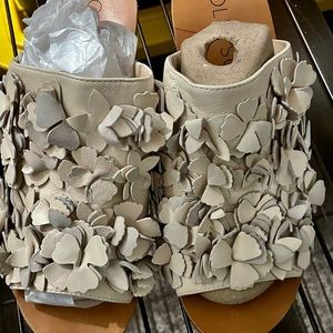 Sole Society Leather Poppie Wedge Sandals Creame